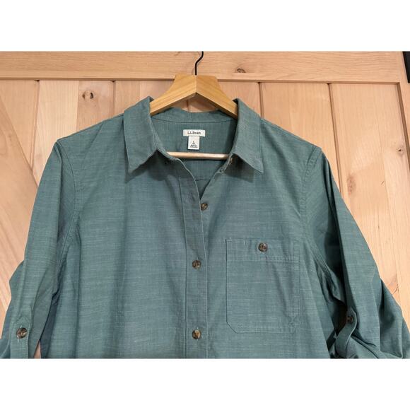 L.L. Bean | NWOT Women's Light Teal Cotton Button Up Long Sleeve Shirt | Size L - Picture 2 of 12